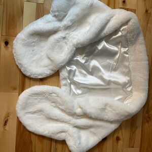 White Faux Fur Hooded Scarf- wedding